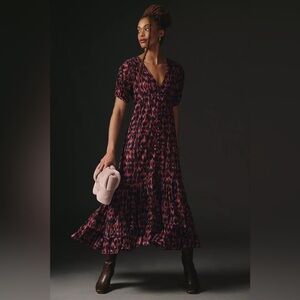 By Anthropologie Printed Ruched-Sleeve Maxi Dress Sz XL